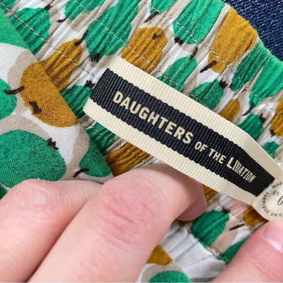 Daughters Liberation Anthropologie Green Yellow Pear Print Tie Dress Shorts 00 - Picture 9 of 10